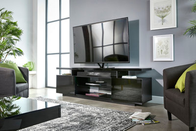 Modern Black TV Stand Cabinet 200cm with LED lights for up 90 " TV's Sound Bar Shelf