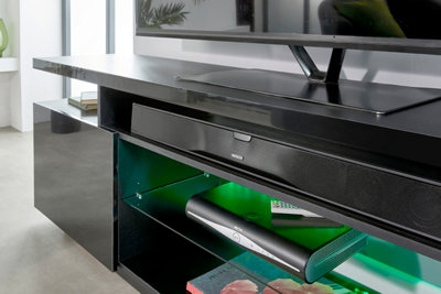 Modern Black TV Stand Cabinet 200cm with LED lights for up 90 " TV's Sound Bar Shelf