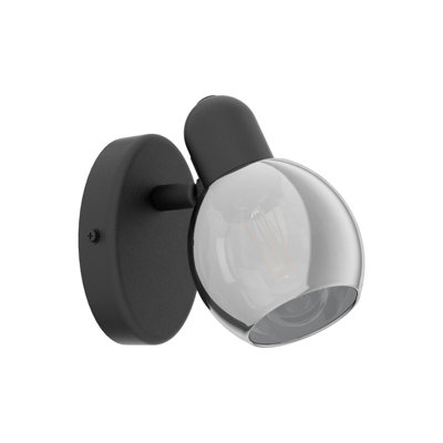 Modern Black Wall Light with Vaporized Glass Shade and E14 Bulb