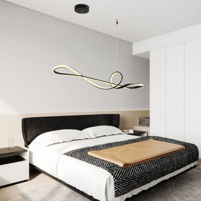Modern Black Wavy Linear LED Pendant Light, Dimmable, Colour Temp ...