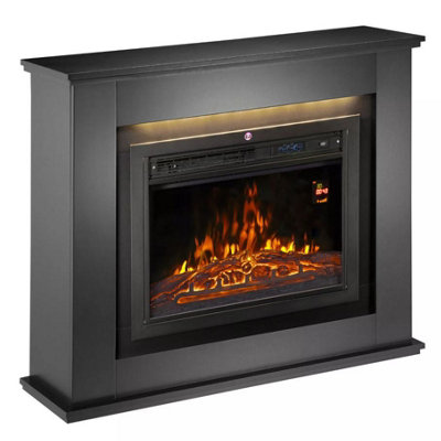 Modern Black White Electric Fireplace with Remote Control, Rectangle ...
