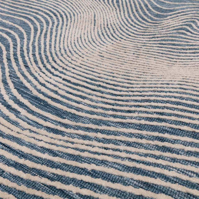 Modern Blue Easy to Clean Abstract Rug for Living Room & Bedroom-120cm ...