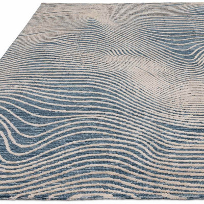 Modern Blue Easy to Clean Abstract Rug for Living Room & Bedroom-160cm ...