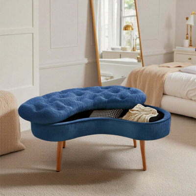 Modern Blue Storage Bench with Removable Lid, 103cm W x 50cm D x 46cm H