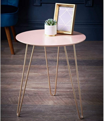 Modern Blush Pink Round Side Table With Metal Legs, Perfect for Living Room, Bedroom & Small Spaces