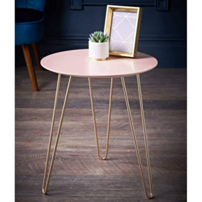 Modern Blush Pink Round Side Table With Metal Legs, Perfect for Living Room, Bedroom & Small Spaces