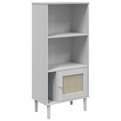 Modern Bookcase SENJA Rattan Look White 60x35x130 cm Solid Wood Pine