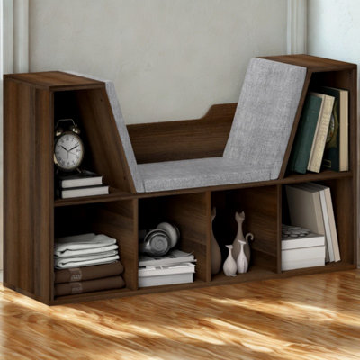 Modern Bookcase Storage Cabinet With Reading Seat Chestnut