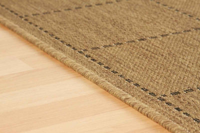 Modern Bordered Chequered Flatweave Natural Anti-Slip Brown Rug for Dining Room-160cm X 225cm
