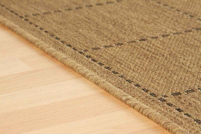 Modern Bordered Chequered Flatweave Natural Anti-Slip Brown Rug for Dining Room-60cm X 110cm