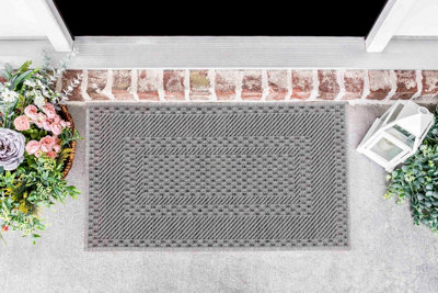 Modern Bordered Design Outdoor-Indoor Rugs Dark Grey 50x80 cm