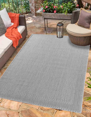 Modern Bordered Design Outdoor-Indoor Rugs Dark Grey 50x80 cm