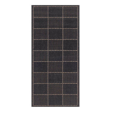 Modern Bordered Easy to Clean Chequered Flatweave Anti-Slip Black Rug for Dining Room-160cm X 225cm