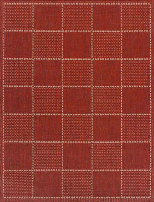 Modern Bordered Easy to Clean Chequered Flatweave Anti-Slip Red Rug for Dining Room-60cm X 110cm
