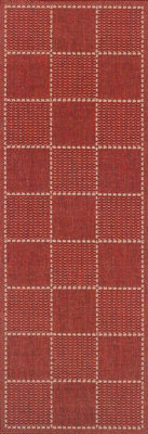 Modern Bordered Easy to Clean Chequered Flatweave Anti-Slip Red Rug for Dining Room-80cm X 150cm