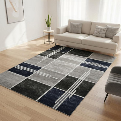 Modern Box Design Area Rug Soft Thick Pile Carpet Living Room Bedroom ...