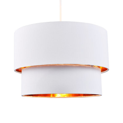 Modern Bright White Cotton Double Tier Ceiling Shade with Shiny Copper Inner