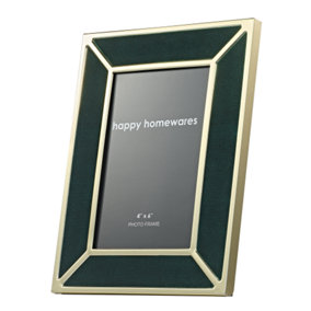 Modern Brushed Gold Metal and Forest Green Soft Velvet Fabric 4x6 Picture Frame