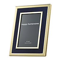 Modern Brushed Gold Metal and Navy Midnight Blue Velvet Fabric 4x6 Picture Frame