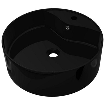 Modern Ceramic Bathroom Sink Basin Faucet/Overflow Hole Black Round