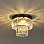 Modern Chandelier Double Tiers Droplet Crystal Shade Black Base Mount Ceiling Light