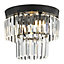 Modern Chandelier Double Tiers Droplet Crystal Shade Black Base Mount Ceiling Light