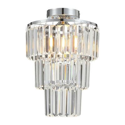 Modern Chandelier Three Circle Droplet Crystal Shade Chorme Base Mount Ceiling Light