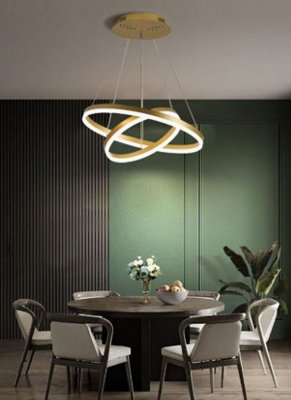 Modern Chandeliers for Living Room,Gold LED Pendant Light Fixtures 2 Rings 40+20cm