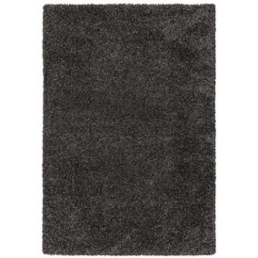 Modern Charcoal Shaggy Plain Easy To Clean Dining Room Rug-120cm X 170cm