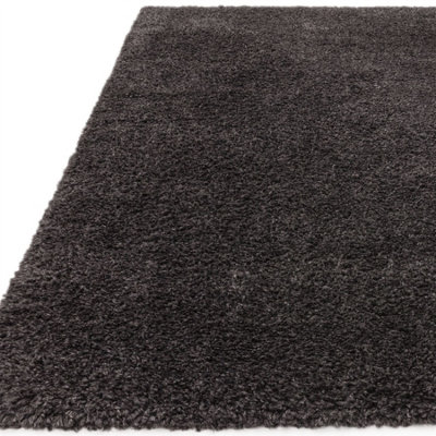 Modern Charcoal Shaggy Plain Easy To Clean Dining Room Rug-160cm X 230cm