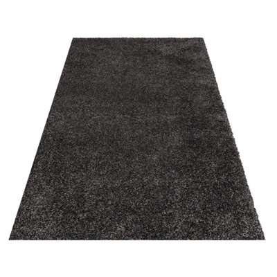 Modern Charcoal Shaggy Plain Easy To Clean Dining Room Rug-200cm X 290cm