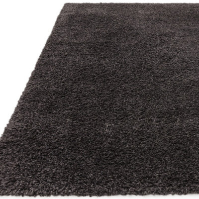 Modern Charcoal Shaggy Plain Easy To Clean Dining Room Rug-200cm X 290cm