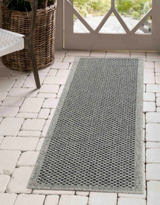 Modern Checkered Design OutdoorIndoor Rugs Dark Grey 60x220 cm DIY