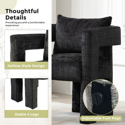 Modern Chenille Living Room Lounge Chair with Armrest, Black Dining Chairs for Dining Room