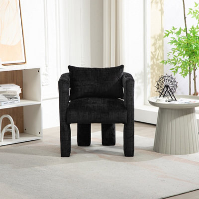 Modern Chenille Living Room Lounge Chair with Armrest, Black Dining Chairs for Dining Room