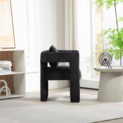 Modern Chenille Living Room Lounge Chair with Armrest, Black Dining Chairs for Dining Room