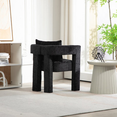 Modern Chenille Living Room Lounge Chair with Armrest, Black Dining Chairs for Dining Room