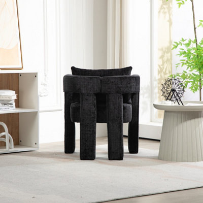 Modern Chenille Living Room Lounge Chair with Armrest, Black Dining Chairs for Dining Room