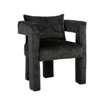 Modern Chenille Living Room Lounge Chair with Armrest, Black Dining Chairs for Dining Room