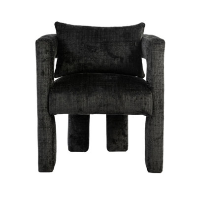 Modern Chenille Living Room Lounge Chair with Armrest, Black Dining Chairs for Dining Room