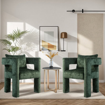 Modern Chenille Living Room Lounge Chair with Armrest, Emerald Dining Chairs for Dining Room