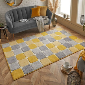 Modern Chequered Easy to Clean Geometric Rug for Dining Room-120cm X 170cm