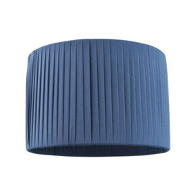 Modern Chic Designer Double Pleated Navy Blue Cotton Fabric 10 Drum Lampshade