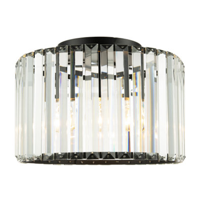 Modern Chic Matte Black and Clear Crystal Glass Flush Ceiling Light Fitting