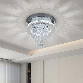 Modern Chorme Finish Round Crystal Ceiling Light Cool White Light with Droplets 18W 25cm Dia