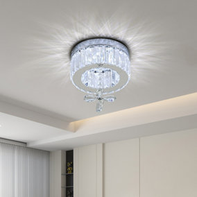 Modern Chorme Finish Round Crystal Ceiling Light with Crystal Pendant 20cm Dia