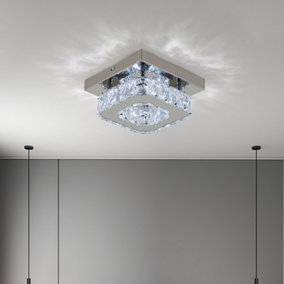 Modern Chorme Finish Square Crystal Ceiling Light Cool White 12W 21cm