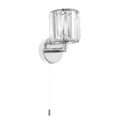 Modern Chrome Bathroom Light Fitting with Clear Glass Prisms and Pull ...