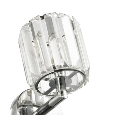 Modern Chrome Bathroom Light Fitting with Clear Glass Prisms and Pull Switch