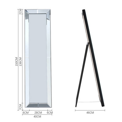Modern Chrome Beveled Freestanding Framed Full Length Mirror H 1500mm